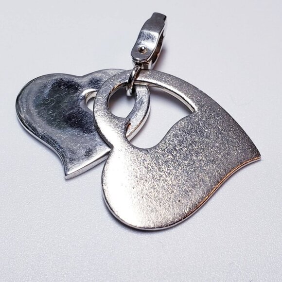 Vintage Sterling Silver Double Cut Out CZ Heart Pendant - Picture 6 of 7